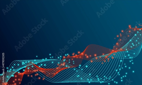 Vector technological background, frame. Free wave design, ice and flame. Dot pattern,star pattern, sound wave, connection elements. Artificial intelligence. Digital network. Banner for social networks