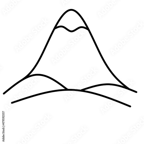 Dibujo con diseño minimalista de montaña rodeada de colinas