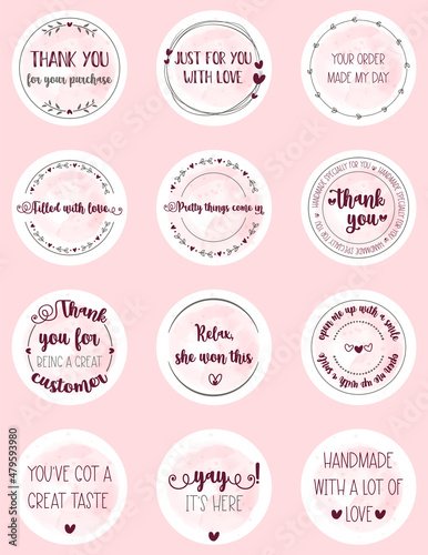 Thank you packaging round stickers. Vector illustration.