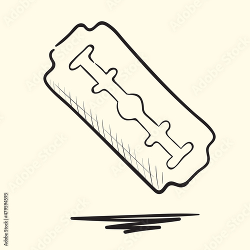 Razor blade. Black and white sketch vector illustration.
