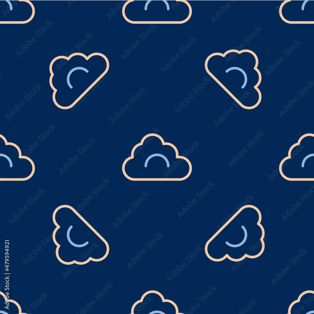 Obraz premium Line Cloud icon isolated seamless pattern on blue background. Vector