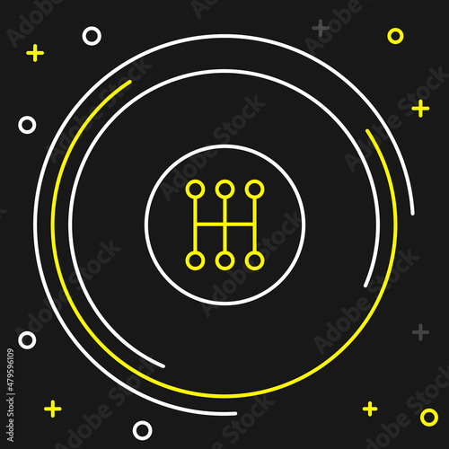 Line Gear shifter icon isolated on black background. Manual transmission icon. Colorful outline concept. Vector