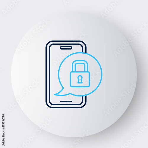 Line Smartphone with closed padlock icon isolated on white background. Phone with lock. Mobile security, safety, protection concept. Colorful outline concept. Vector