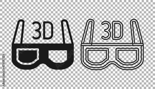Black 3D cinema glasses icon isolated on transparent background. Vector