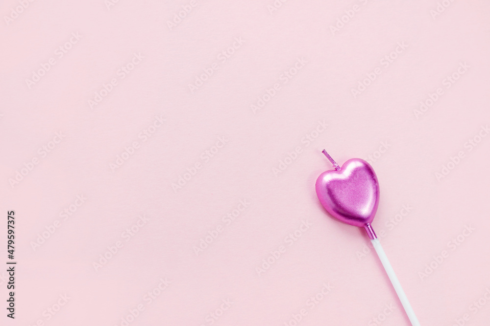 heart shaped cake candle. Valentine's day background. top view, empty place for your text