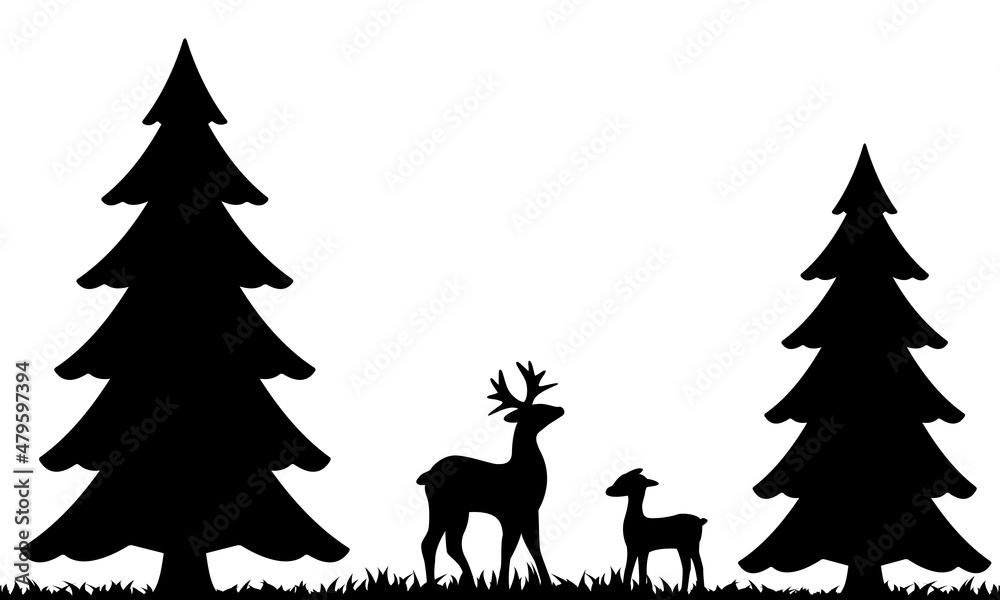 Silhouette of fox and hare in the grass. Silhouette of fox and hare in the grass.