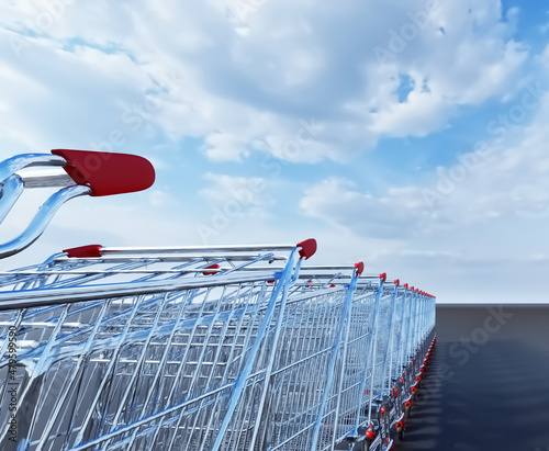 Fotografie Conjunto de carros de compra de supermercado con fondo vacío imagen 3d