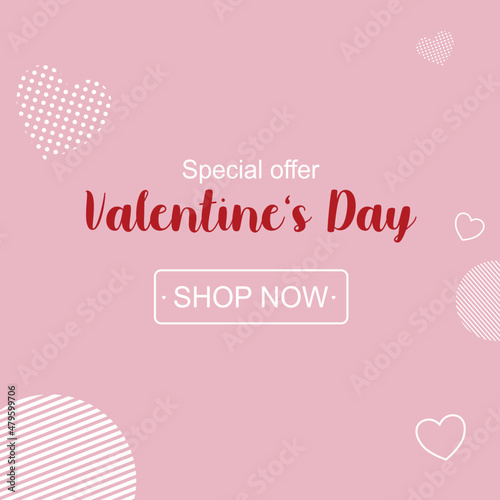 Valentine's Day Sale. Shop now a banner. Shop now a ticket. Sales of valentine's 14 February.