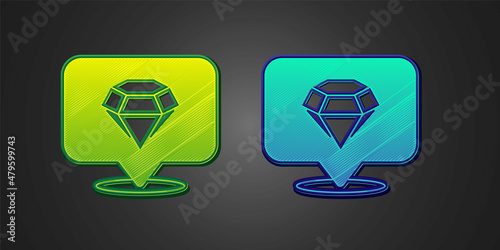 Green and blue Diamond icon isolated on black background. Jewelry symbol. Gem stone. Vector
