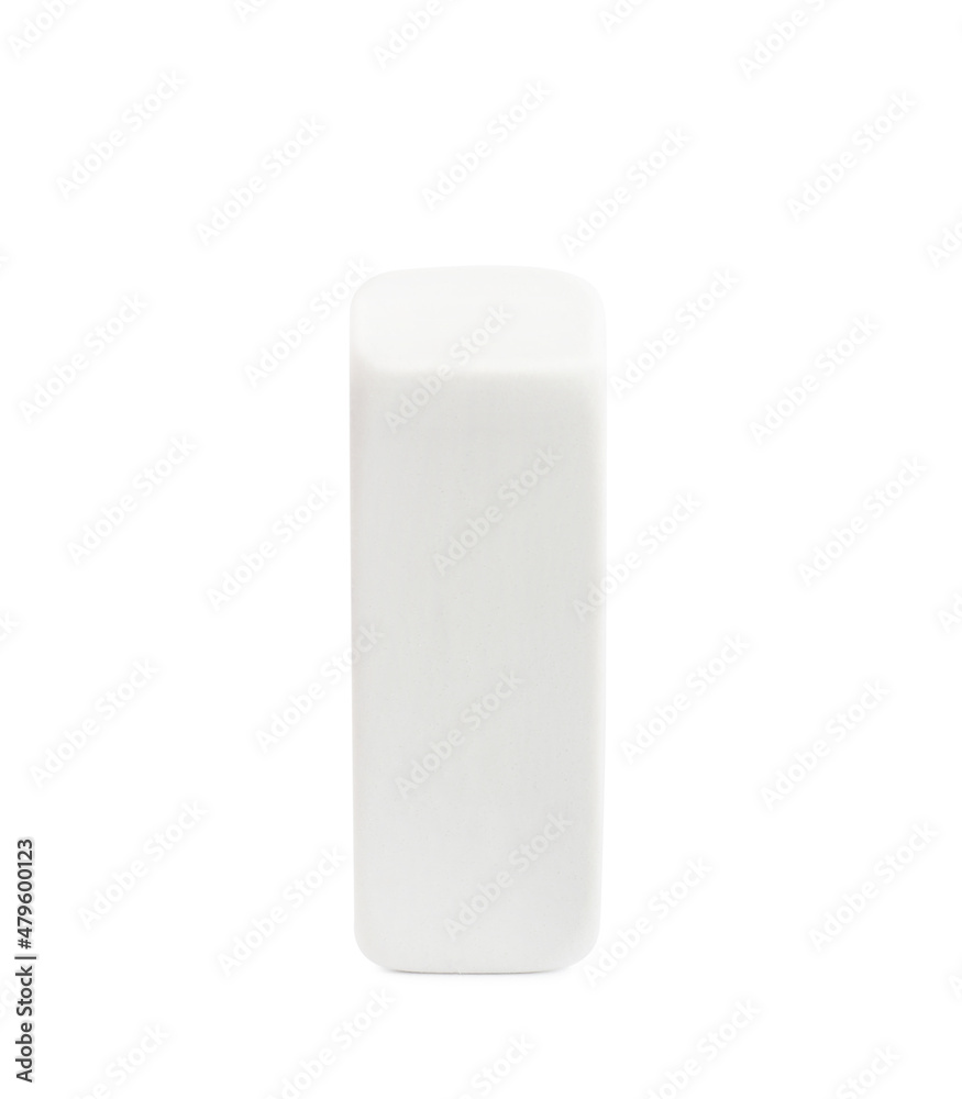 New eraser isolated on white. School stationery New eraser isolated on white. School stationery