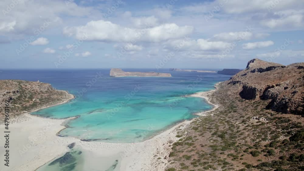 Balos Beach saltwater lagoon and shore in Crete Greece. Aerial drone shot of beautiful white sand with turquoise water. Sunny summer day. No tourists. Paradise. Balos Beach saltwater lagoon and shore in Crete Greece. Aerial drone shot of beautiful white sand with turquoise water. Sunny summer day. No tourists. Paradise.