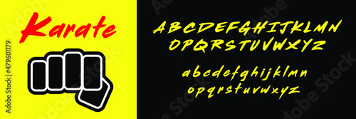 Obraz na płótnie Retro Arcade FIghting font, vector alphabet 80s letters for karate games, retro video game typeface w salonie