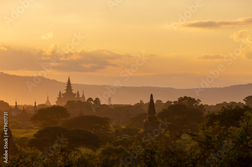 group of ancient pagodas in Bagan at the sunset, myanmar © kenan