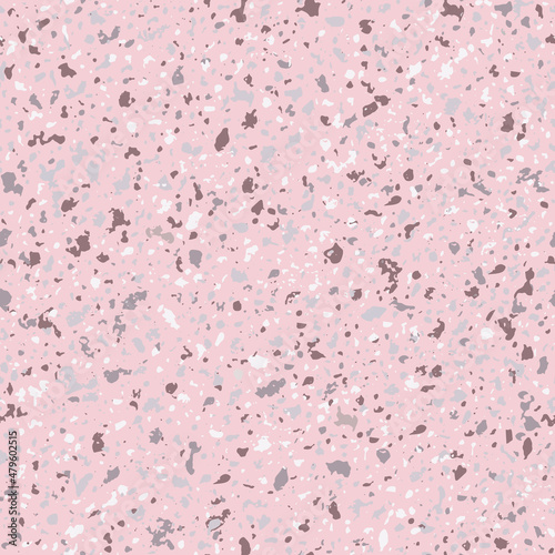 Pink granite coarse grained vector pattern backgound. Seamless backdrop with abstract quartz, feldspar and plagioclase elements. Terrazzo textured surface design. Elegant igneous rock texture.