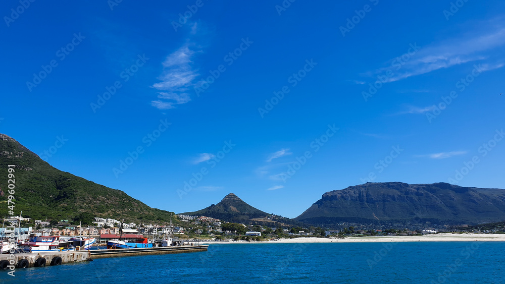 Hout bay landscape panorama view on boat going out o seal island Cape Town, South Africa attraction