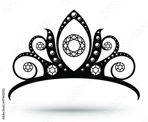 Tiara with diamonds. The crown of the princess. The silhouette of the crown is highlighted on a white background.