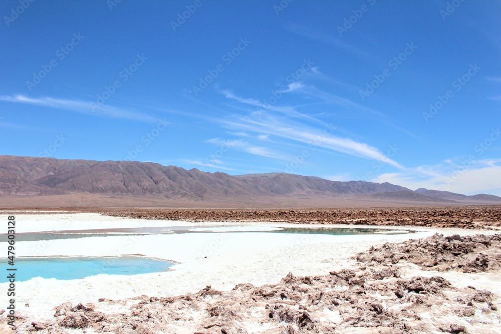 Beautiful view of Lagunas Escondidas de Baltinache (Hidden Lagoons) in Atacama Desert, Chile.