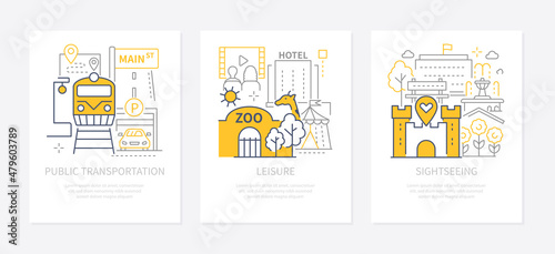 Urban environment - modern line design style banners set