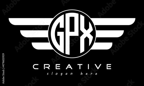 GPX three letter monogram type circle letter logo with wings vector template. photo