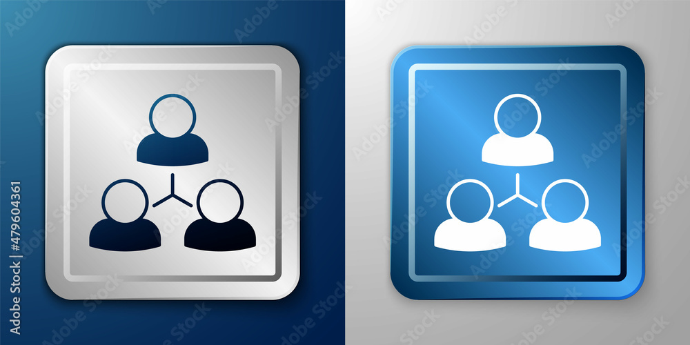 White Online class icon isolated on blue and grey background. Online education concept. Silver and blue square button. Vector White Online class icon isolated on blue and grey background. Online education concept. Silver and blue square button. Vector