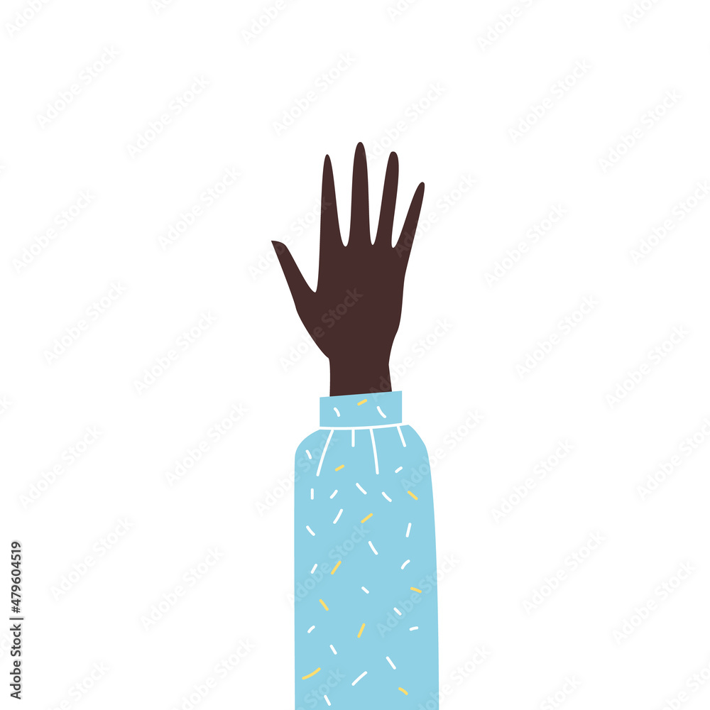 Raised hand of african american person, flat vector illustration isolated. Raised hand of african american person, flat vector illustration isolated.