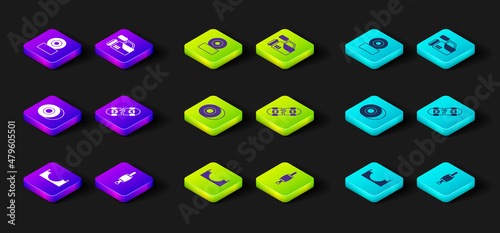 Set Skate park, Screwdriver, Skateboard wheel, Broken skateboard, Cinema camera and icon. Vector