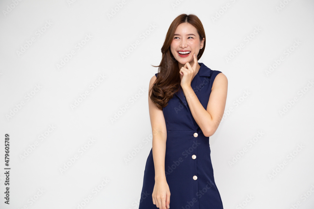 Portrait of casual cheerful Asian woman isolated on white background, Beautiful girl having fun concept Portrait of casual cheerful Asian woman isolated on white background, Beautiful girl having fun concept
