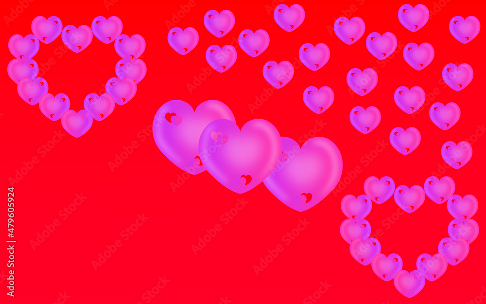 Brightly pink hearts on a beautiful sparkling background. Valentine's Day. valentine's day background with couple purple hearts in the center.