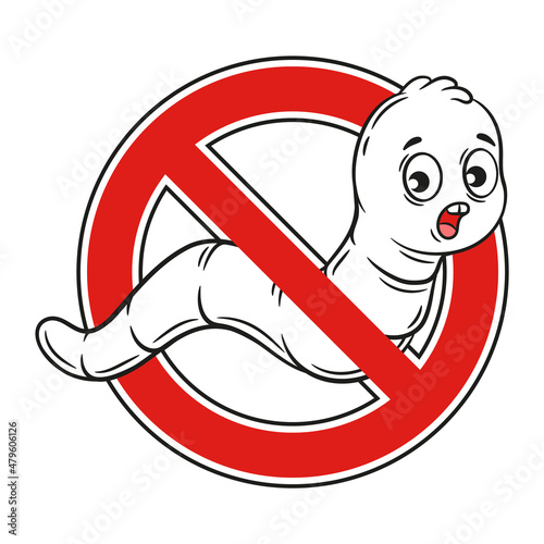 Stop worm helminth parasite, plant pest insect control icon. Anthelmintic medicine. Insecticide for garden parasitic larva of bugs. Disinfection, medical treatment from intestinal infection. Vector