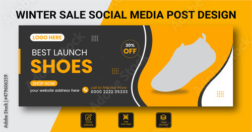 Winter sale shoes social media Facebook cover photo template banner design 20222