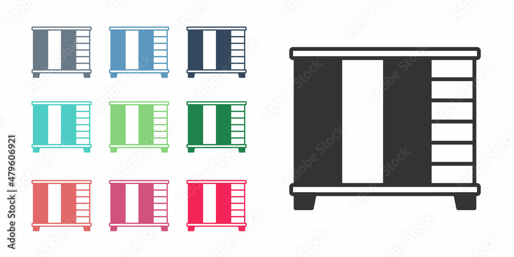 Black Wardrobe icon isolated on white background. Cupboard sign. Set icons colorful. Vector