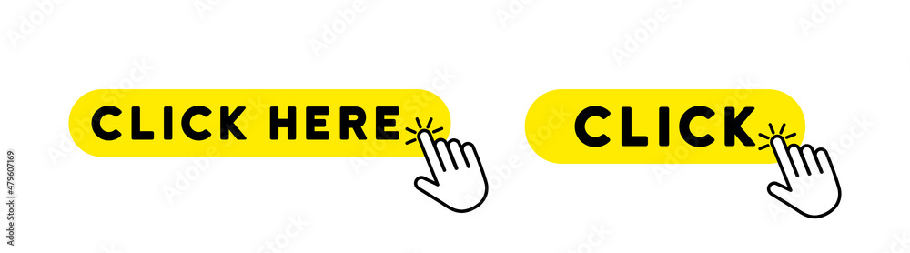Click here button. With hand cursor. Vector line icon for Business and Advertising Click here button. With hand cursor. Vector line icon for Business and Advertising