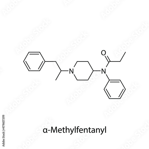 α-Methylfentanyl molecular structure, flat skeletal chemical formula. Opioid, painkiller, narcotic, analgesic . Vector illustration.