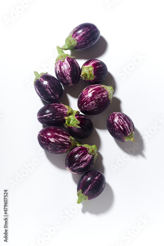 Flat lay with mini striped aubergines