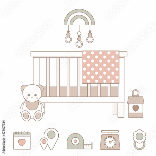 Illustration newborn metric for children bedroom. Cute Newborn announcement cards