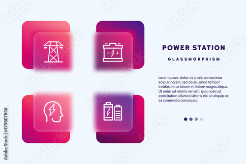 Energy and electricity line icon set. Power plant flat line icons set. Energy generation station. Alternative renewable energy sources included solar, wind, hydro, tidal, geothermal and biomass.