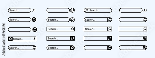 Search Bar for ui, design and web site. Search bar graphic design element. Collection of search form templates for websites. Vector line illustration. Isolated ui template