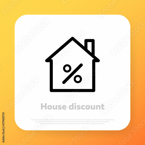 House discount icon. Rate for mortgage icon. House percentage sign price. Real estate home. Vector