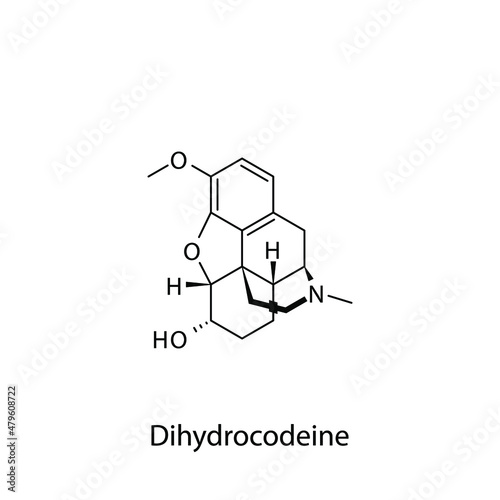 Dihydrocodeine molecular structure, flat skeletal chemical formula. Opioid, painkiller, narcotic, analgesic . Vector illustration.