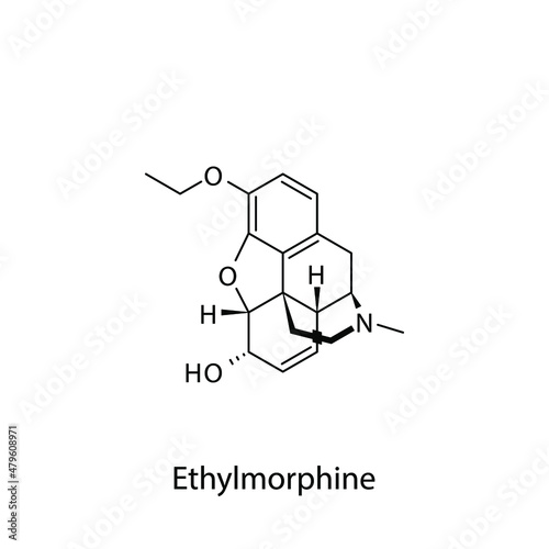 Ethylmorphine molecular structure, flat skeletal chemical formula. Opioid, painkiller, narcotic, analgesic . Vector illustration.