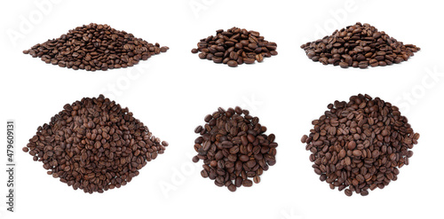 Set with roasted coffee beans on white background. Banner design