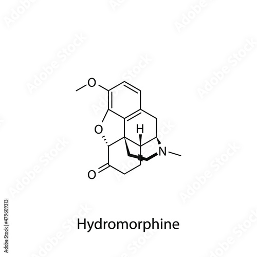 Hydromorphine molecular structure, flat skeletal chemical formula. Opioid, painkiller, narcotic, analgesic . Vector illustration.