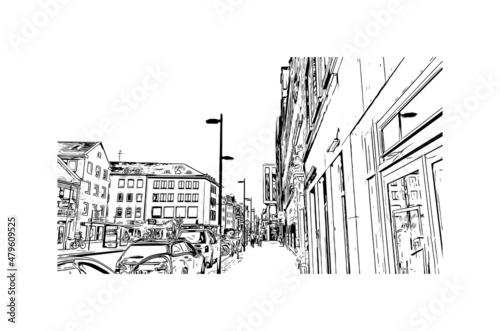 Building view with landmark of Lubeck is the 
city in Germany. Hand drawn sketch illustration in vector.