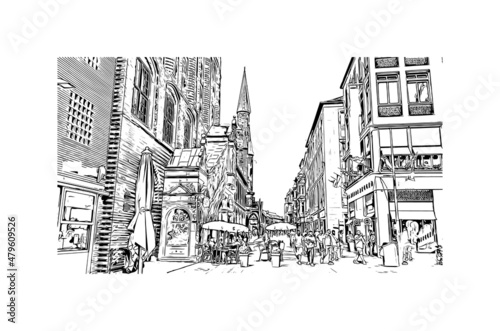 Building view with landmark of Lubeck is the 
city in Germany. Hand drawn sketch illustration in vector.