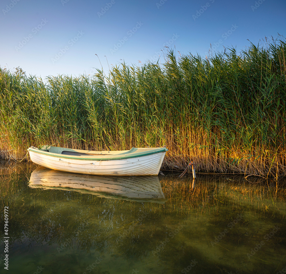 Boat at lake Balaton in the morning