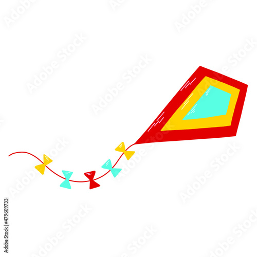 Vector isolated illustration with bright kite in red, yellow and blue colors