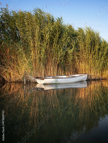 Boat at lake Balaton in the...
