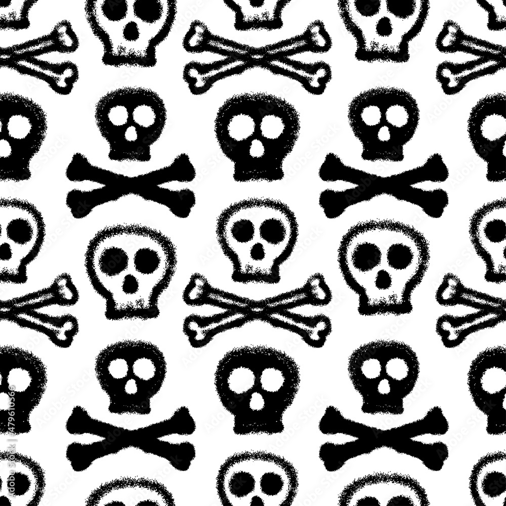 Black ink skull and bones isolated on white background. Cute monochrome seamless pattern. Vector simple flat graphic illustration. Texture. Black ink skull and bones isolated on white background. Cute monochrome seamless pattern. Vector simple flat graphic illustration. Texture.
