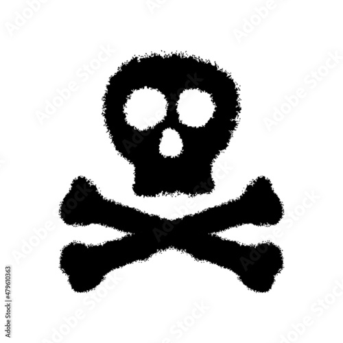 Skull and bones icon. Black ink grunge silhouette. Front view. Vector simple flat graphic hand drawn illustration. The isolated object on a white background. Isolate.
