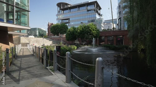 Water fountain in Rochdale Canal Lake, Manchester, Lancashire photo